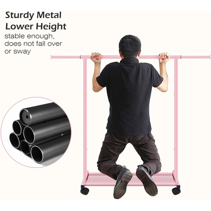 MISSLO Small Clothes Rack for Hanging Clothes, Garment Rod Rolling Stable for Kids, Toddler, Baby, Little Girls, Adults (Pink)