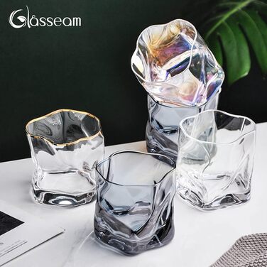 Набір склянок для віскі з нерівними гранями, 6 шт. Об'єм 250 мл. Стильні келихи для скотчу, бурбону, рому. Ідеальний подарунок для тата, чоловіка, друзів. Прозорі скляні келихи для бару.