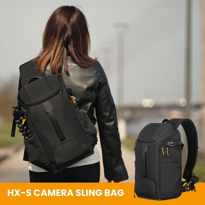 Сумка для камери Tarion Sling: фотосумка на плече для DSLR, об'єктивів, штативів та аксесуарів (чорна)
