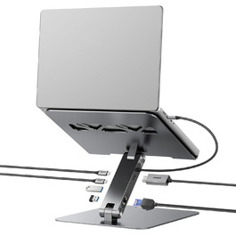 Підставка для ноутбука BENFEI з док-станцією USB-C 6-в-1: HDMI (4K@60Hz), Gigabit LAN, 100W Power Delivery, 10Gbps (1x USB-C 3.2 & 2x USB-A 3.2) – сумісна з MacBook Pro/Air, iPad Pro, XPS, ThinkPad
