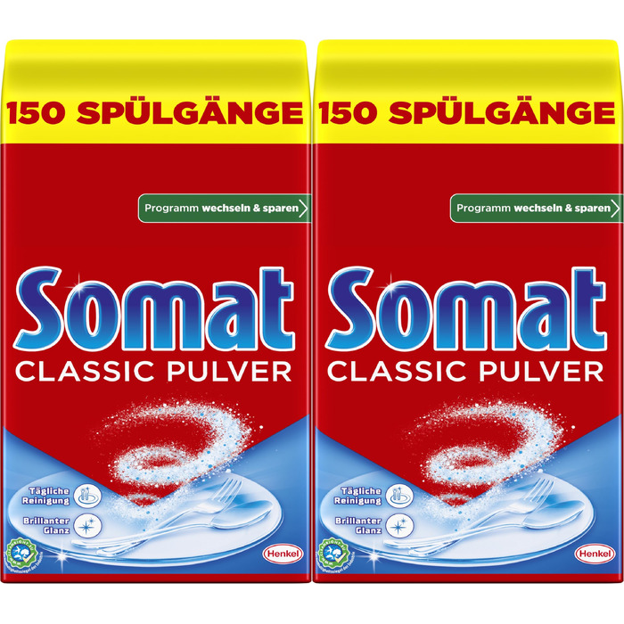 Порошок для посудомийних машин Somat Classic, для щоденного очищення та видалення стійких плям, 2.4 кг (2x 1.2 кг)
