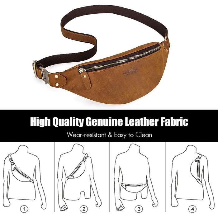 Чоловіча нагрудна сумка FANDARE з натуральної шкіри, поясна/нагрудна сумка для подорожей, туризму, спорту (колір: коричневий)