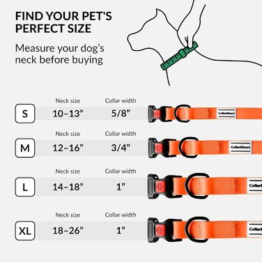 Водонепроникний нашийник для собак CollarDirect: силікон та пластик, без запаху, легко мити, безпечна застібка, для малих, середніх та великих собак (Помаранчевий, XL (45-66 см))