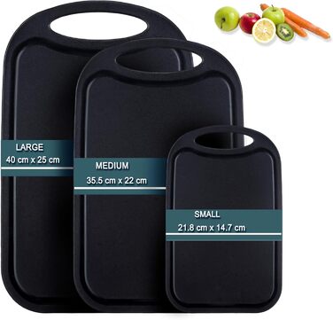 Набір з 3 дерев'яних обробних дощок Hunnycook: велика, середня, маленька, з жолобками для соку, антибактеріальні, чорні, BPA-free, для миття в посудомийній машині