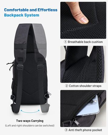 Чоловіча нагрудна сумка Oiwas, маленька сумка через плече для чоловіків та жінок, спортивна сумка для піших прогулянок та активного відпочинку (чорна)