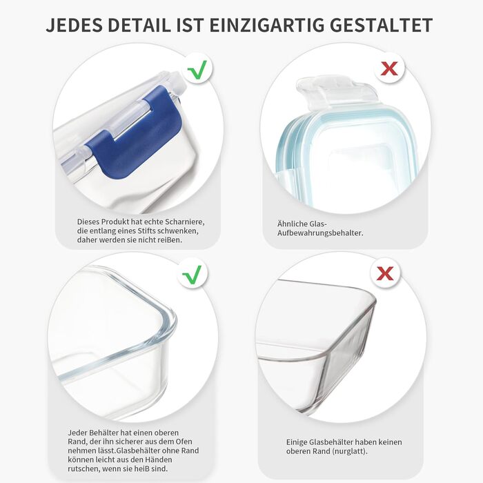 Набір скляних контейнерів для зберігання їжі з кришками з преміум-пластику, 10 шт., блакитні