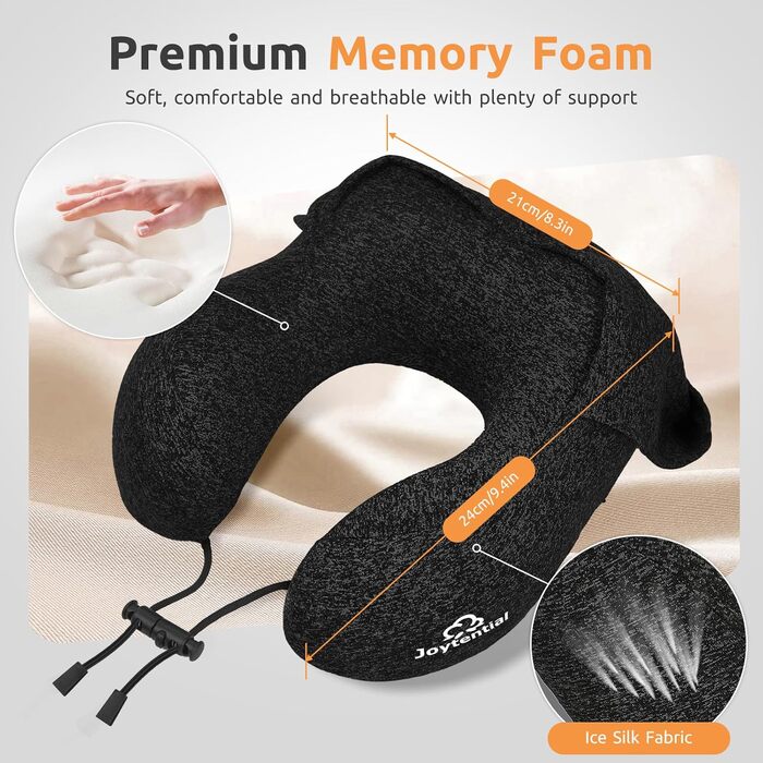 Подушка для шиї у вигляді звірка, Memory Foam, для подорожей (літак, авто, офіс), чорна