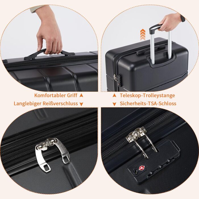 Набір валіз у жорсткому корпусі Dumos 3tlg. Hartschalenkofferset, чорний колір, з замком, телескопічна ручка