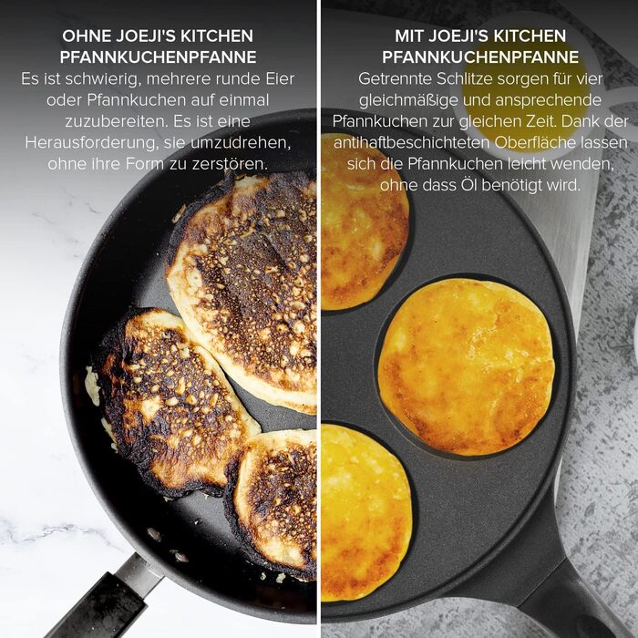 Млинцева сковорода Joeji's Kitchen з 7 отворами, 26,5 см, антипригарна, алюмінієва, для індукції, універсальна, для млинців та яєць