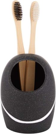 ZCCZ Bathroom Set – 4-Piece Organizer Set with Toothbrush Holder, Soap Dispenser, Cosmetic Dish, and Cotton Swabs – Elegant Stone-Look Decor, Black for Modern Bathroom