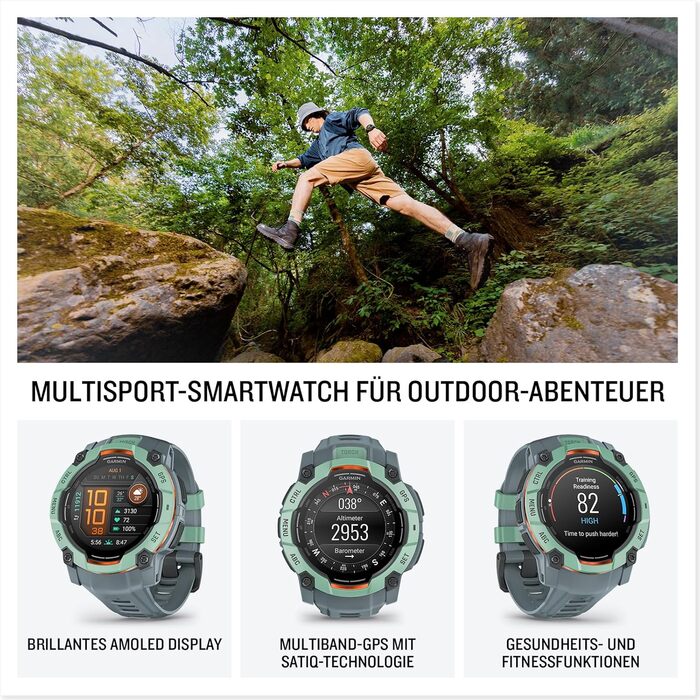 Розумний годинник Garmin Instinct 3 50mm AMOLED: GPS, Multisport, Health Coach, 24 дні роботи, 80+ спорт-програм