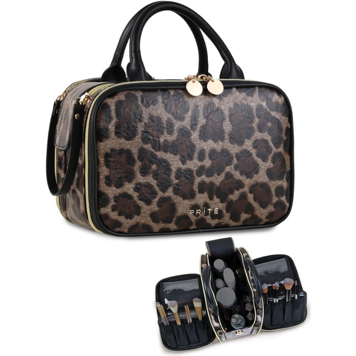 Косметичка-органайзер велика, водонепроникна, з ручкою та кількома відділеннями (Leopard, M)