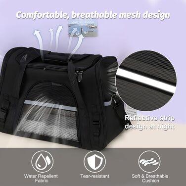 Транспортна сумка для тварин з підстилкою з флісу, чорна. Підходить для котів та собак до 10 кг