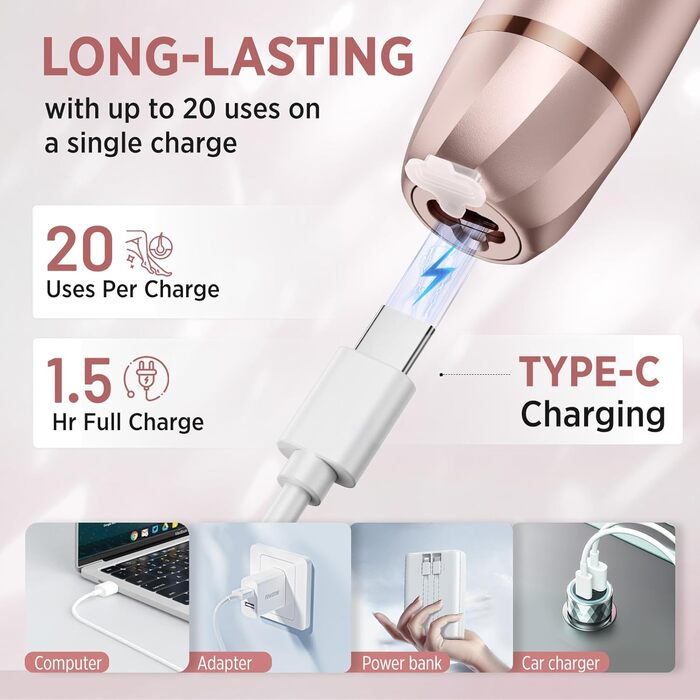 Електричний жіночий епілятор для тіла: безболісний пристрій для бікіні, обличчя, ніг, під пахвами – портативний для подорожей (рожеве золото)