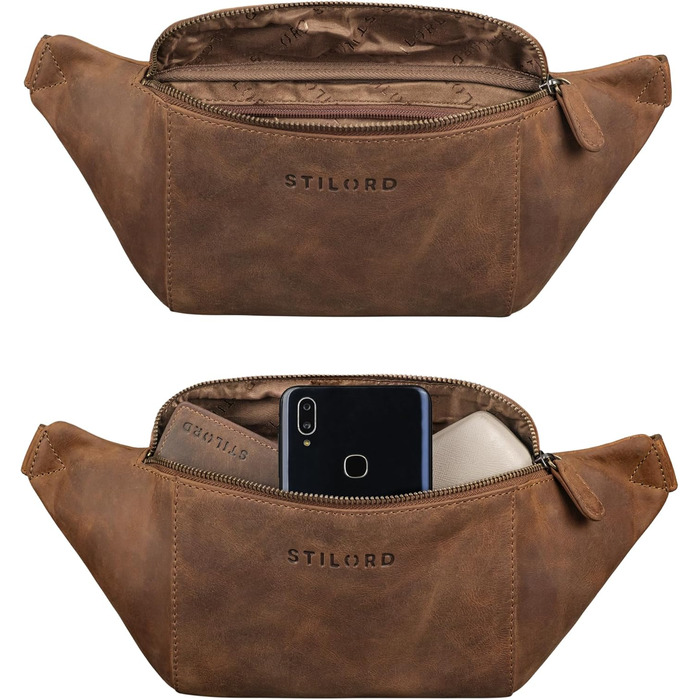 STILORD 'Pino' Елегантна поясна/грудна сумка з екошкіри для жінок та чоловіків. Компактна, вінтажна, з натуральної шкіри, колір: (Mittel - Braun)