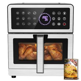 Аерофритюрниця 12л 2 камери 2600W Airfryer XXL срібна - багатофункціональна фритюрниця з верхнім та нижнім нагріванням, вікном та підсвіткою