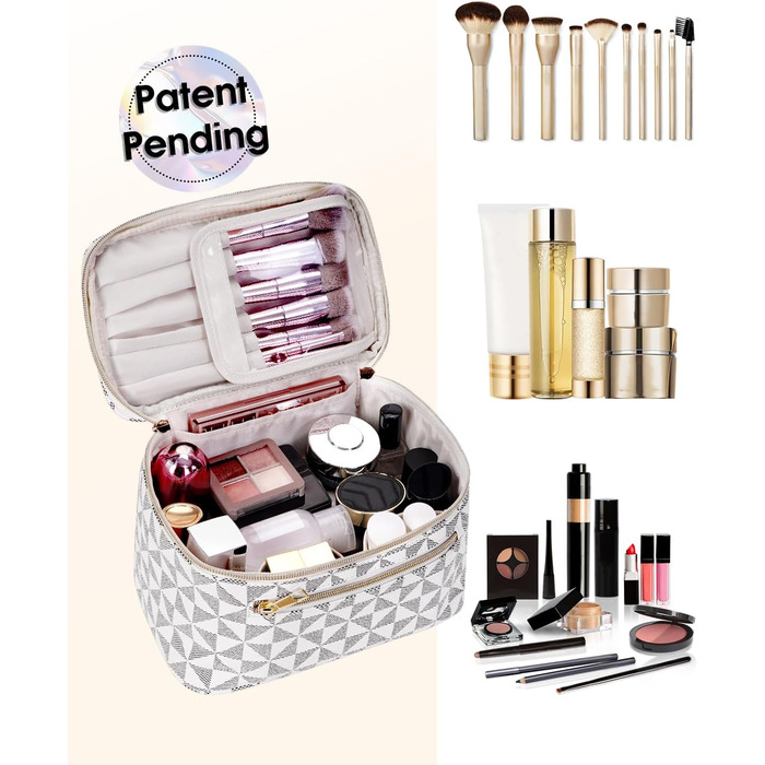 Косметичка для жінок, велика дорожня косметичка для макіяжу з відділенням для пензлів, органайзер, культиватор, шкіра PU, портативна сумочка для макіяжу, зелена (запатентовано) (шахматна дошка)