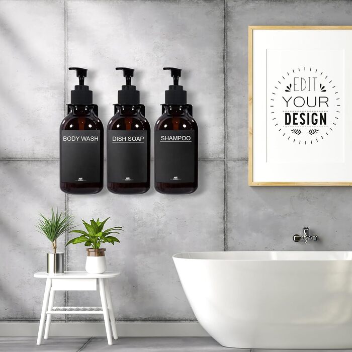 RISAKOGO Soap Dispenser Wall Mount No Drilling, 3-Piece Set 500ml Soap Dispenser Wall Brown Shampoo Dispenser Shower Dish Soap Dispenser Shampoo Dispenser for Kitchen Bathroom