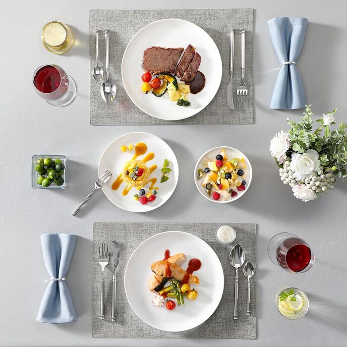 MALACASA Dinnerware Set for 6, LUNA 18-Piece Tableware Set made of White Porcelain, Modern Dinnerware Set with 6 Dinner Plates, Dessert Plates, and Cereal Bowls each