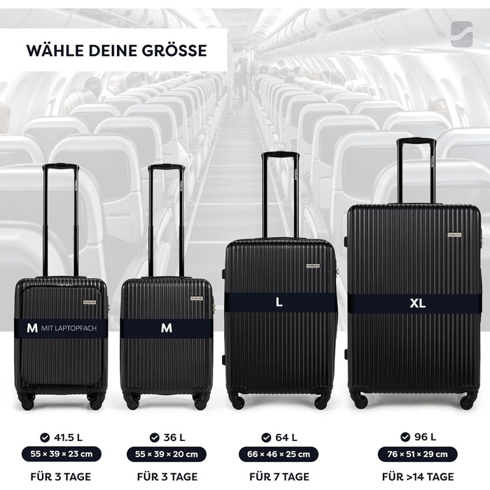 Набір валіз 3 шт: ручна поклажа, середній та великий кофр з ABS, чорний. Набір валіз з ABS, 3 шт.