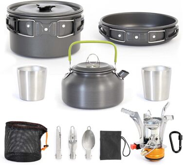Набір кухонного посуду для кемпінгу 12 предметів: каструлі, сковорідки, чайник | Кухонний набір для відпочинку на природі