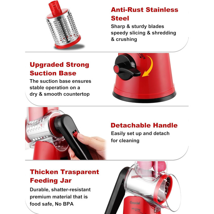 Трока для овочів та сиру з 3 наборами лез, біла (червоно-чорна, 5 лез)