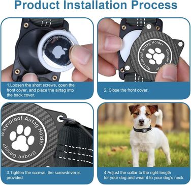 Світловідбиваючий нашийник для Apple AirTag для собак, регульований, водонепроникний, чорний, L (37.5-51.5 см)