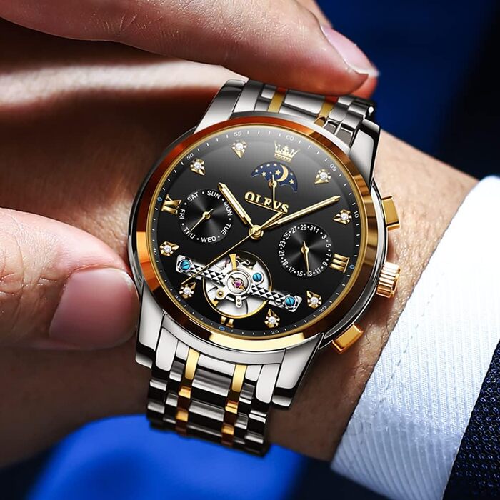 Чоловічий годинник OLEVS Chronograph: водонепроникний, кварцовий, зі сталевим корпусом та підсвіткою циферблата (6678, чорний/золотий/сріблястий)