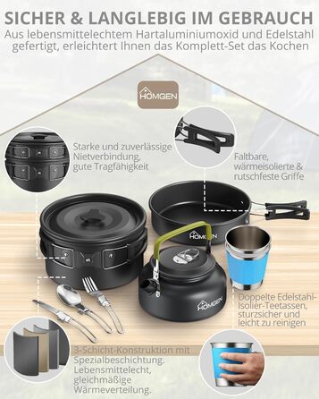 Набір посуду для кемпінгу HOMGEN: каструлі та сковорідки з алюмінію, легкий набір для 2-3 особи