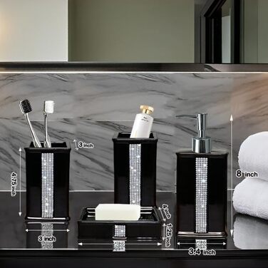 Набір аксесуарів для ванної кімнати CAAHANJIA: дозатор мила, 2 склянки, мильниця, чорний колір, 340 мл