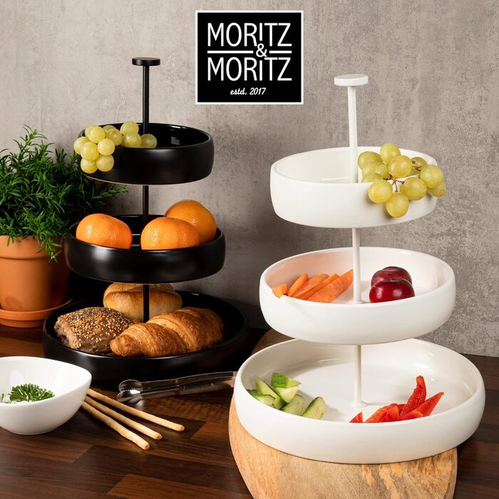 Підставка для фруктів Moritz & Moritz - 3 яруси, з щипцями, з кераміки - Сучасна декор для кухні та вечірок - Ідеальна для зберігання фруктів, мафінів та капкейків