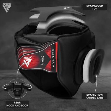 MMA Headgear - Leather Boxing Headguard for Muay Thai, Kickboxing, Taekwondo Sparring - Men's & Women's Head Protector - Black