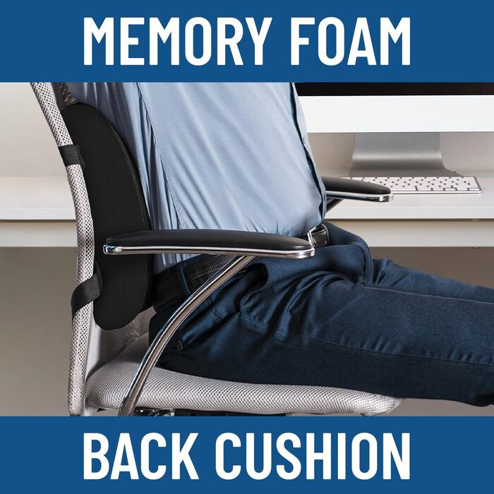 Набір подушок для сидіння та спини Everlasting Comfort – з Memory Foam та гелевою інфузією. Ергономічні подушки для офісного крісла, авто та геймінгу. Нековзкі, дихаючі та пранні (2. Оригінальна спинна подушка (Чорний))