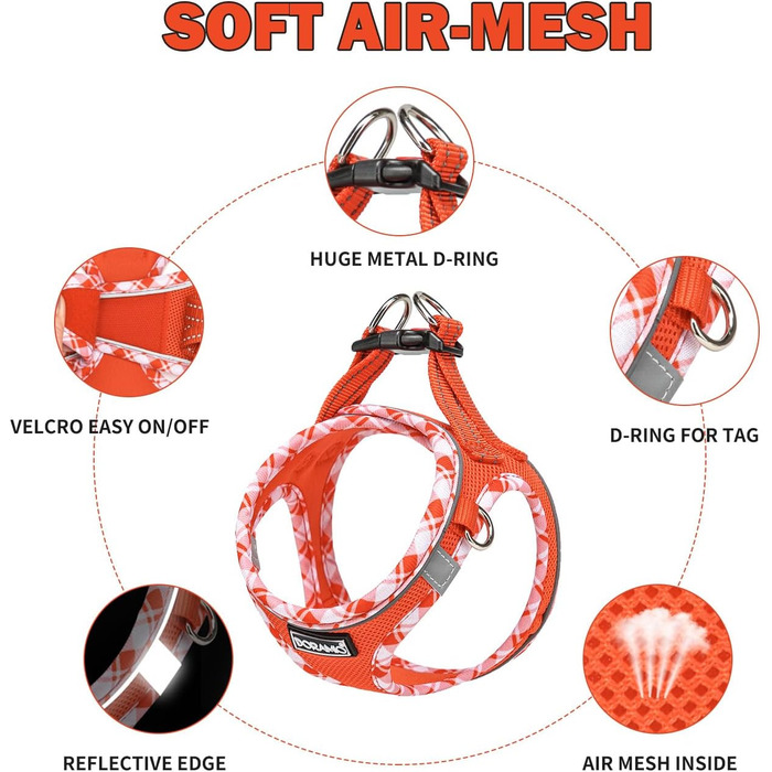 Нашийник для собак та котів, маленький, світловідбиваючий, дихаючий, анти-тяга, безпечний, L, Mandarine