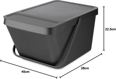 Сміттєвий кошик Brabantia Sort & Go з кришкою, 20 л, сірий — компактний контейнер для сортування відходів та тари