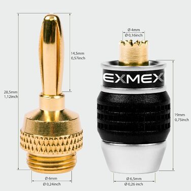 Комплект позолочених бананових роз'ємів NEXMEX для акустичних кабелів, 16 шт (8 пар) для Hi-Fi ресиверів та колонок