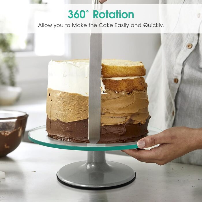 Обертова підставка для тортів Uten: поворотний стіл для випічки, декорування тортів, цукрової глазурі (гартоване скло)