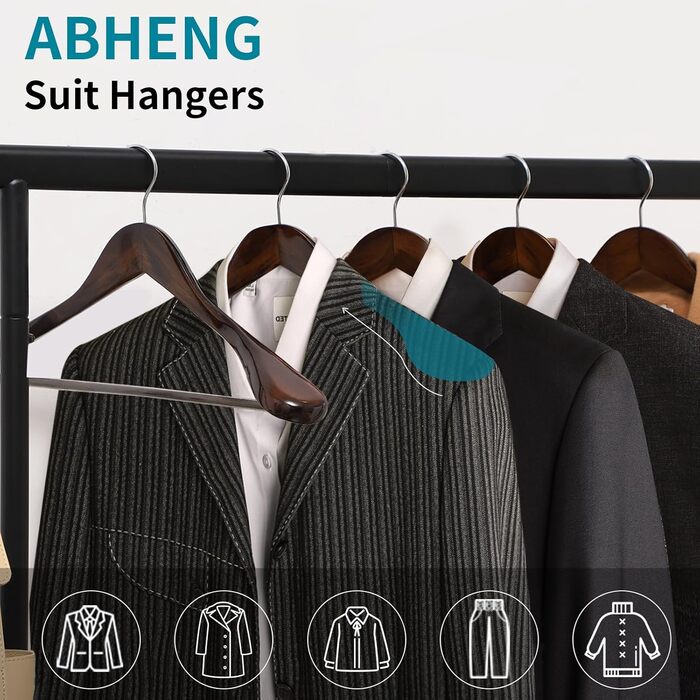 Wooden Clothes Hangers, 6-Piece Suit Hangers, 360° Swivel Hook, for Jackets, Shirts, Suits, Coats, 44 x 5.5 x 23 cm (L x W x H), Dark Walnut AWY0406H