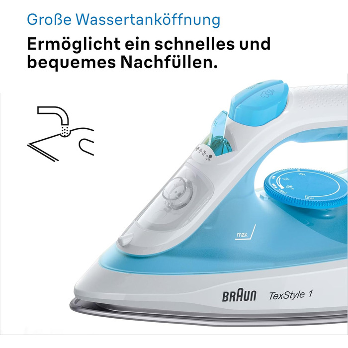 Праска Braun TexStyle 1 SI1019RD: потужна та зручна, з антипригарним покриттям, 120 г/хв, для використання з водопровідною водою, швидкий нагрів, 220 мл, 1900 Вт