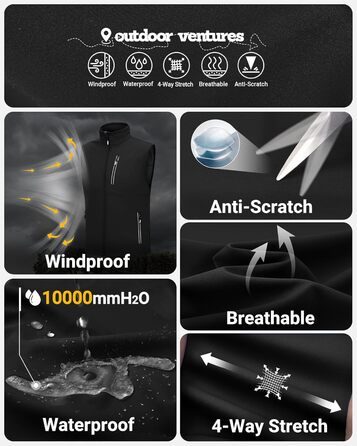 Чоловіча софтшеллова жилетка Outdoor Ventures для активного відпочинку: велосипедна, водонепроникна, вітронепроникна, чорна