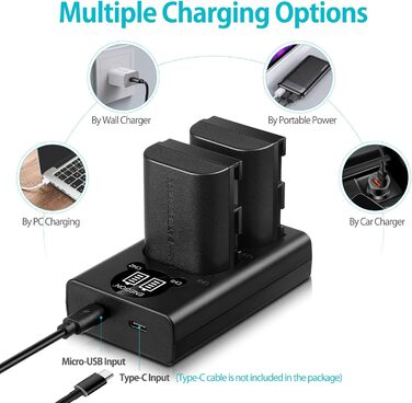 Зарядний пристрій ENEGON LP-E6NH 20W Dual з 2x акумуляторами 3000mAh для Canon EOS 5D, 6D, 7D, 60D, 70D, 80D, 90D, XC10, XC15, R, R5, R6, R7 - LCD дисплей