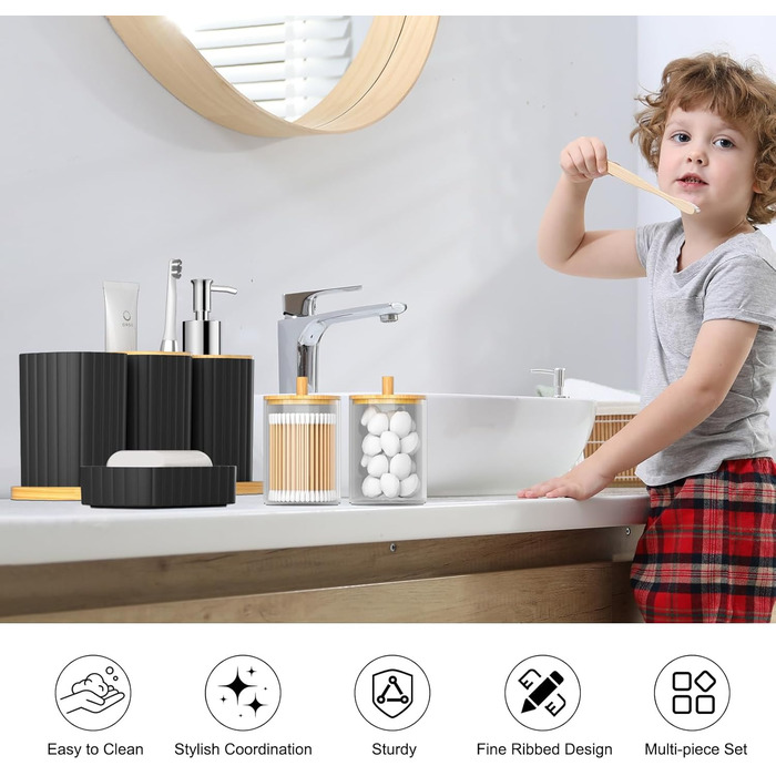 Набір для ванної кімнати Z ZONAMA 24 предмети: штора, килимок, відро, тримач для щітки, дозатор мила. Стильний декор для дому, зелений (комплект, чорний)