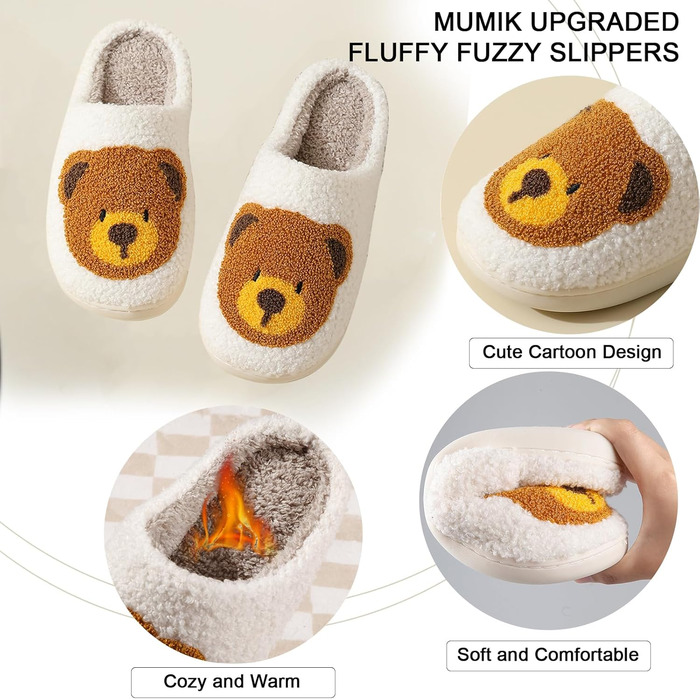 Тапочки домішки жіночі та чоловічі, м'які, плюшеві, ретро, теплі, зручні, з антиковзким покриттям, білий, Bär104, 36/37 EU