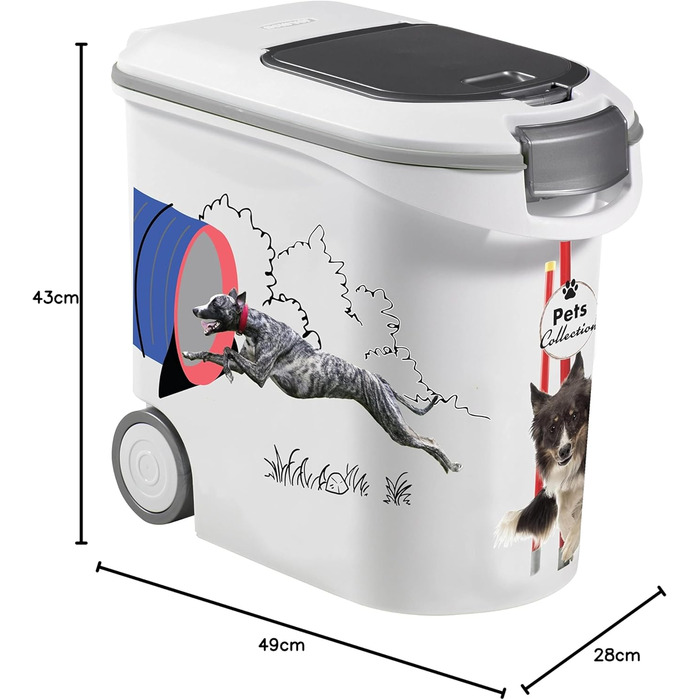 Контейнер для корму для собак Curver – 35 л/12 кг – Pets Collection – герметичний, з колесами, 28 x 49 x 43 см