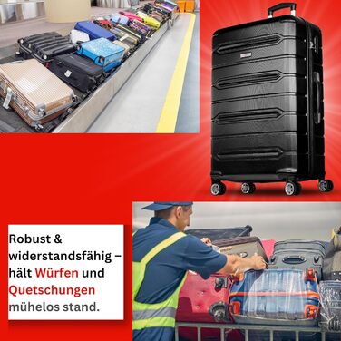 Валіза NOWI Rhodos – 3-секційний набір, жорсткий корпус ABS, кодовий замок, 4 колеса, розширювана, 360° обертання, легка та міцна. Розміри: M, L, XL (Чорний, SET)