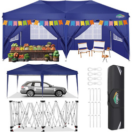 COBIZI Pavilion 3x3 Waterproof Folding Pavilion with 4 Side Panels Outdoor Folding Pavilion Stable UV Protection 50+ Pop-Up Garden Pavilion Party Tent for Outdoors, Garden, Party, Wedding, Market (Navy Blue, 3x6m)
