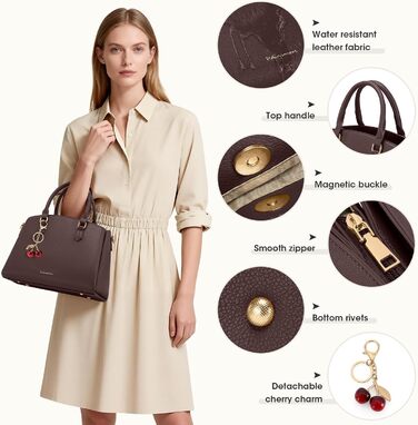 Сумка жіноча RAINSMORE середнього розміру з PU шкіри, для планшета 11 дюймів, з плечовим ременем, для роботи та міста (кава)