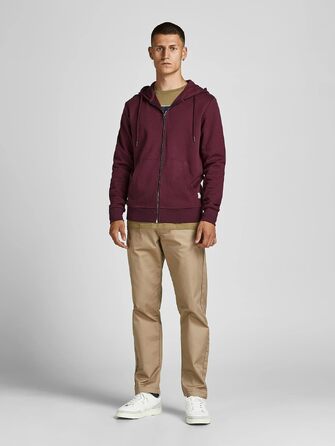 Чоловіча однотонна толстовка з капюшоном Jack & Jones, колір Port Royale (червоний), розмір 3XL