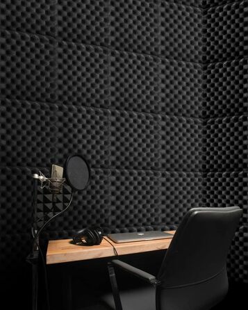 Акустичний шумопоглищаючий поролон «Яйце» з самоклейкою, 12 шт, вогнестійкий звукопоглинаючий матеріал для студії звукозапису, офісу та дому, чорний, 30×30×2,5 см