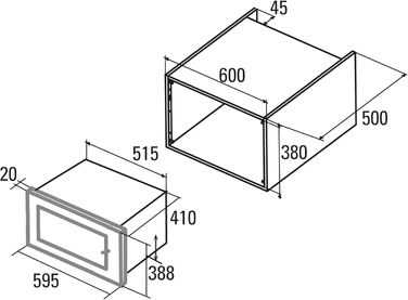 Вбудована мікрохвильова піч CATA MC 25 D ENC Inox, 25л, нержавіюча сталь, 8 автоматичних меню, 5 рівнів потужності, гриль 1000 Вт, таймер, ширина 60 см